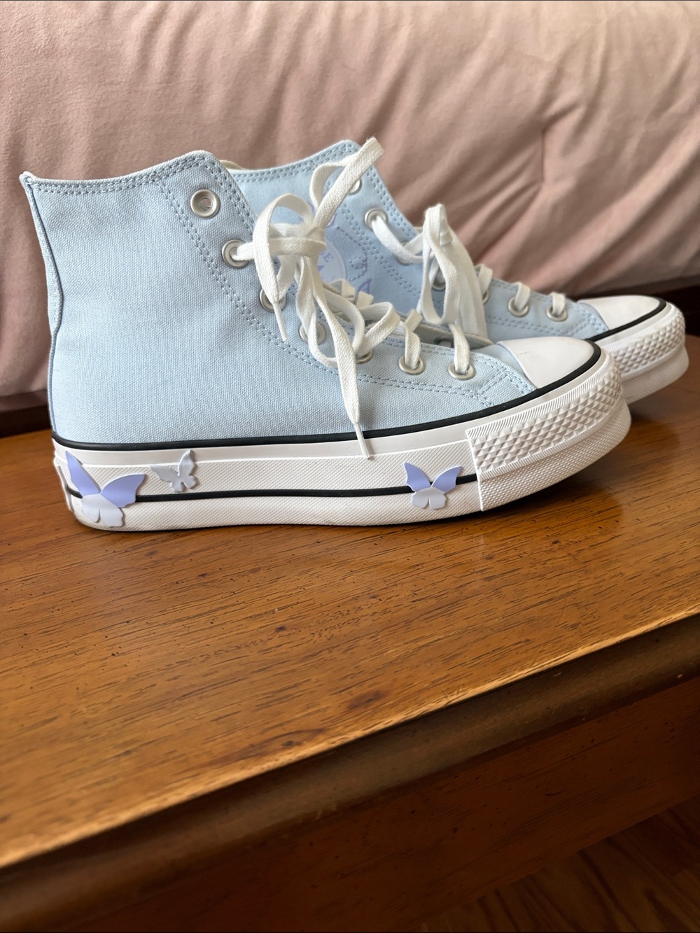 Converse Women's Light Blue High Top Sneakers with Butterfly Detail